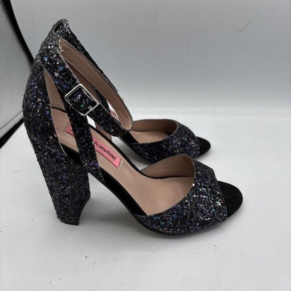 Betsey Johnson Glissten Heels 6 Glitter Rainbow Black Platform Block Party Shoe - Picture 3 of 13